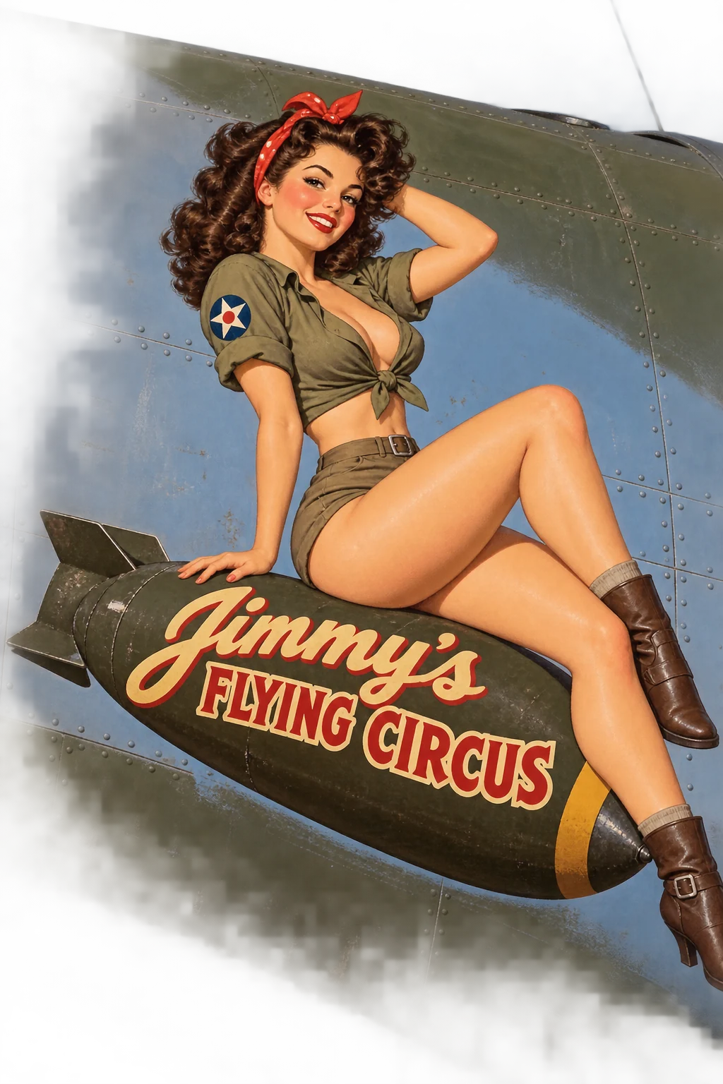 Jimmy's Flying Circus: pin-up nose art on a bomb